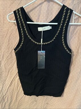 Lizette Collection Women’s Top Black/Gold Chain Large NWT